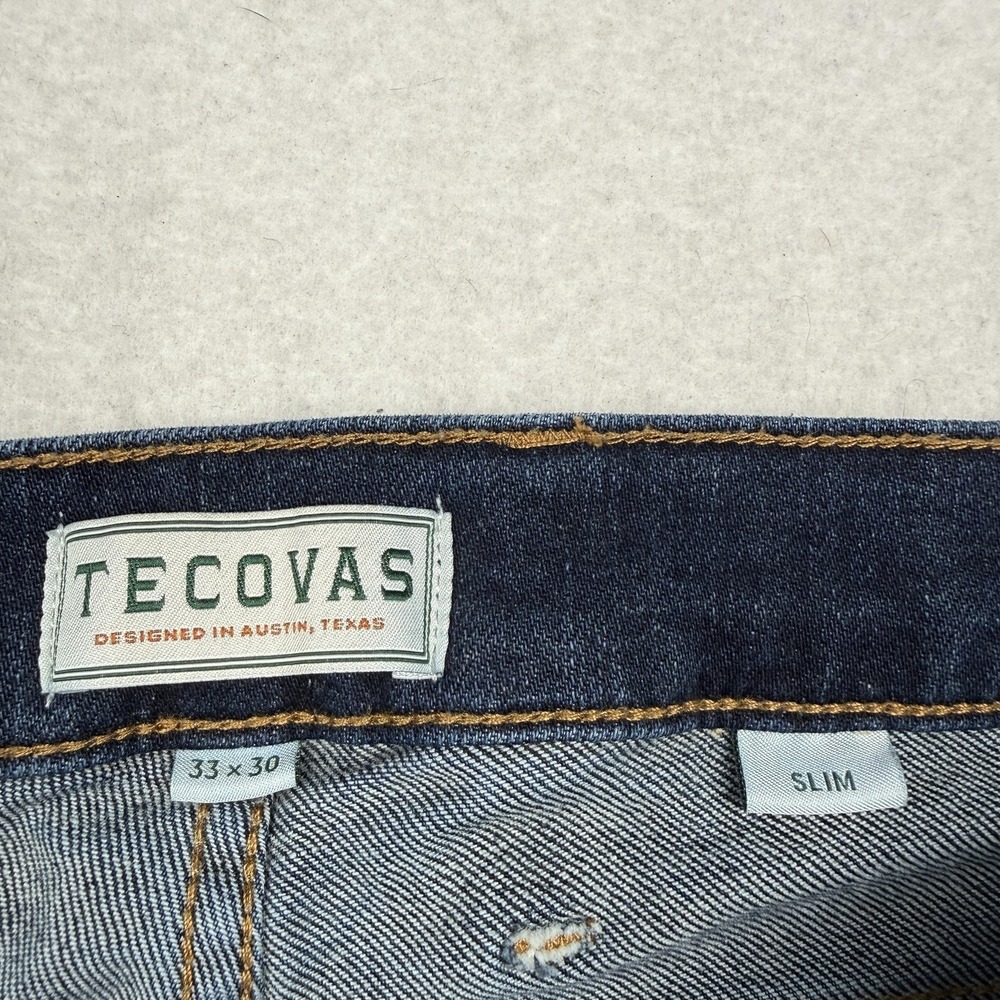 Tecovas Jeans Mens 33x30 Dark Wash Blue Slim Straight Stretch Denim 5 Pocket - Picture 2 of 9